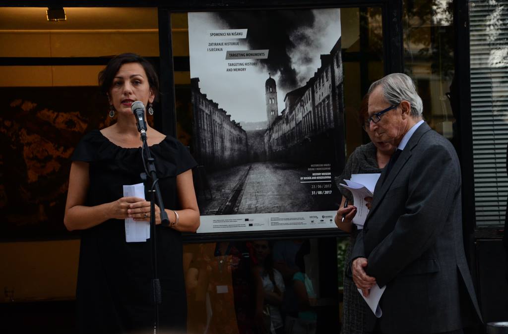 President of the ICTY Carmel Agius and History Museum of BiH director Elma Hašimbegović opening the exhibition President of the ICTY Carmel Agius and History Museum of BiH director Elma Hašimbegović opening the exhibition