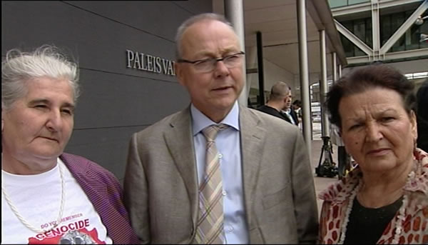 Munira Subasic, Axel Hagedorn and Kada Hotic in front of the Court in The Hague